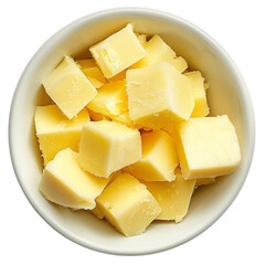 Tasty butter cubes in a bowl isolated on a transparent background