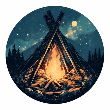 recommend clip art: Campfire Under a Starry Night Sky Inside a Teepee