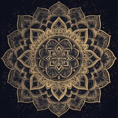 Golden Mandala on Black Background