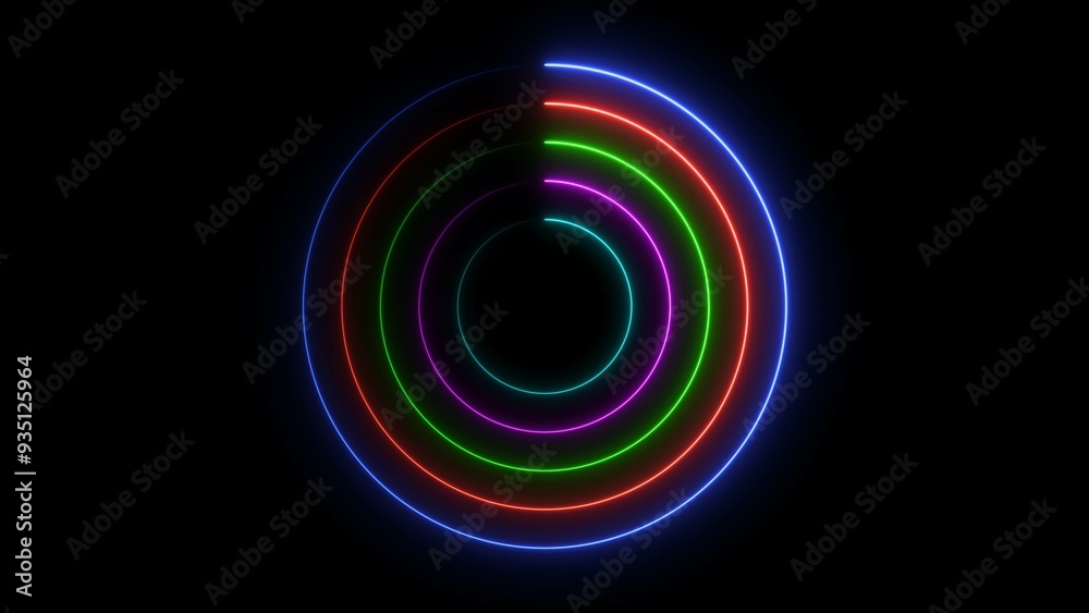 Wall mural abstract neon glowing circle frame loading background illustration.