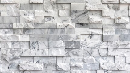 Fototapeta premium White marble bricks wall for background , seamless marble tile wall pattern , for Interiors design. High resolution , ai