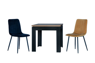 wooden table and chairs isolated on white background