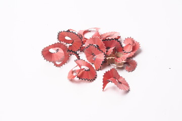 pencil shavings on white background