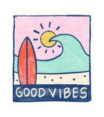 simple hand drawing of the summer time vibes design for t-shirt, badge, and sticker illustration