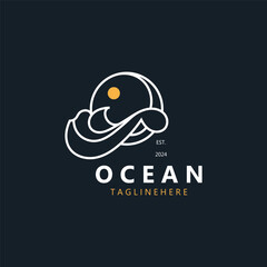 Minimalist ocean logo design with a round shape, ocean beach, sea water, simple, unique