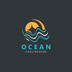 Minimalist ocean logo design with a round shape, ocean beach, sea water, simple, unique