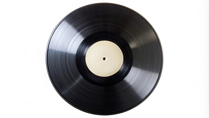 Vinyl record with grooves and label, isolated on white background