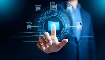 Fototapeta premium Hand Managing Virtual Files in a Digital Document Management System