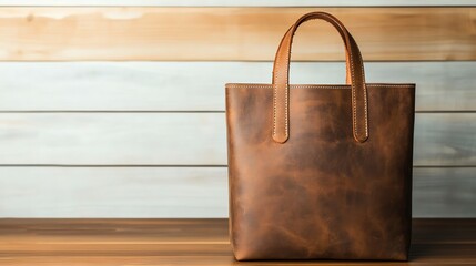 Handcrafted leather tote with detailed stitching, focus on artisanal craftsmanship and unique style