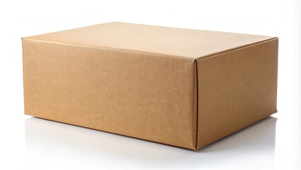 A plain brown cardboard box isolated on white background