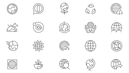 Earth and globe line icon collection. Website, browser, Map, planet, earth, global business, and round the world icon set. UI outline icon pack © RI Rafiq