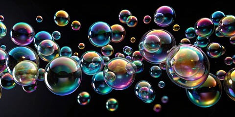 Abstract bubbles floating on a dark black background