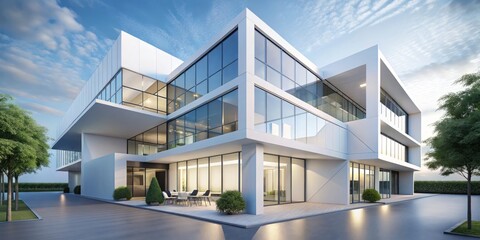 Fototapeta premium In the Zenith Heights, geometric perfection is elevated to an art form, with crisp white surfaces and open vistas that seem to defy gravity.