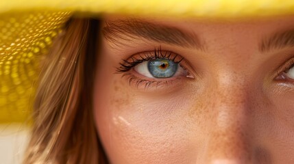 Fototapeta premium blue eyes, yellow hat