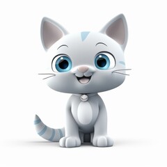 Obraz premium Cute Cartoon Cat Character with Blue Eyes and Collar - Adorable Pet Illustration for Kids