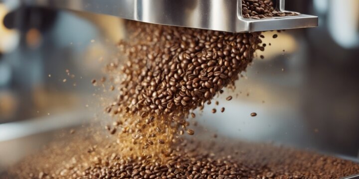 Close-Up of Coffee Machine with Freshly Roasted Golden Brown Bea