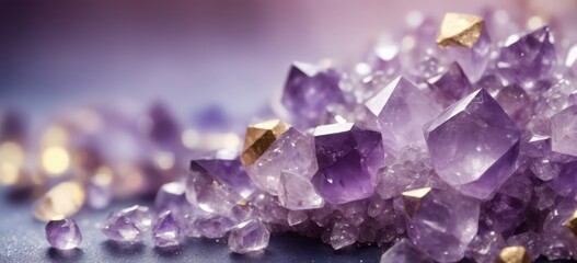 Fototapeta premium Close-up of varied sizes and shapes amethyst crystals arranged i