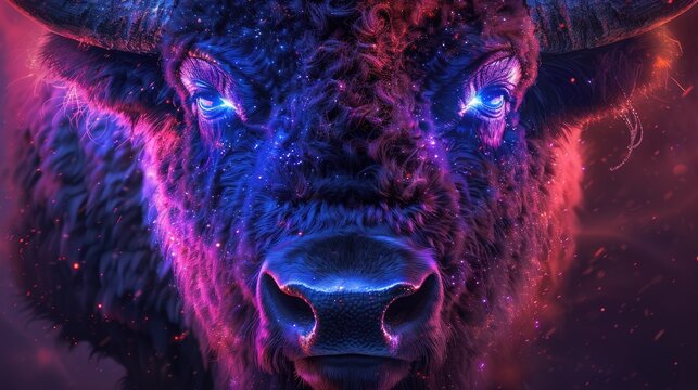 Uv painting of universe on real strong buffalo head