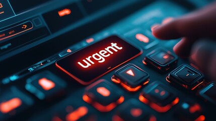 Close-up of a keyboard key illuminated with the word 'urgent', symbolizing immediate action and importance in communication.