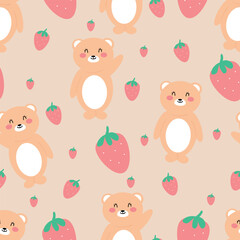 Fototapeta premium Seamless pattern with cute cartoon bears, for fabric prints, textiles, gift wrapping paper. colorful vector for children, flat style