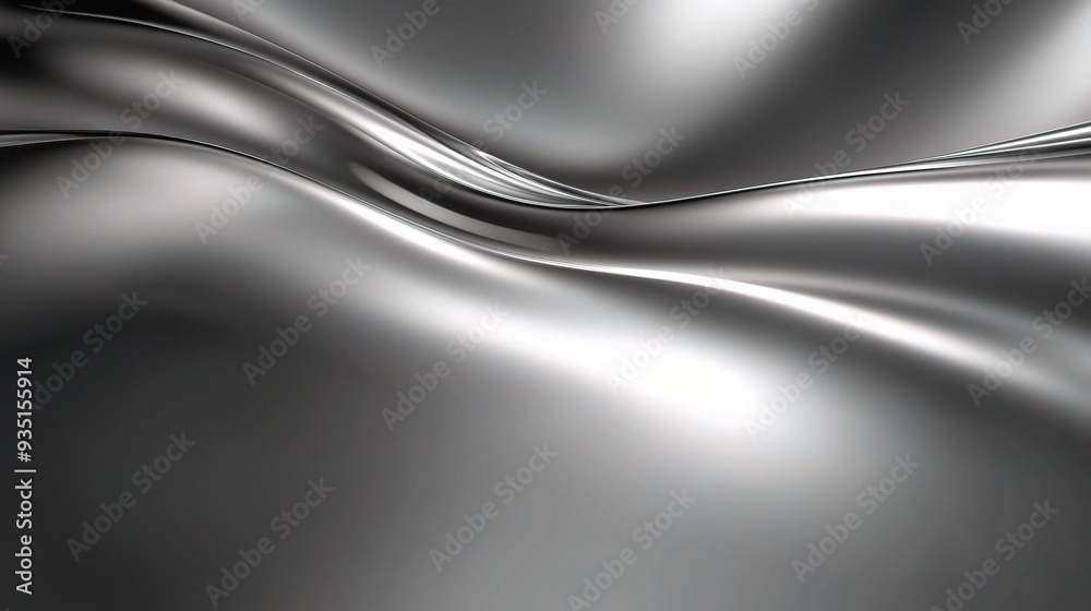 Wall mural Liquid Silver Elegance: A seamless, abstract wave of metallic silver flows gracefully, perfect for luxurious backgrounds. 