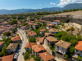 Fototapeta premium Traditional Ottoman Houses in Safranbolu. Safranbolu UNESCO World Heritage Site. Old wooden mansions turkish architecture. Safranbolu landscape view.