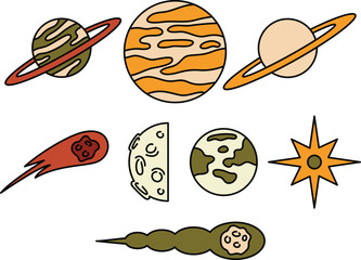 A Set of Vintage Celestial and Magical Symbols Usable for Vintage Poster, Design Element, etc