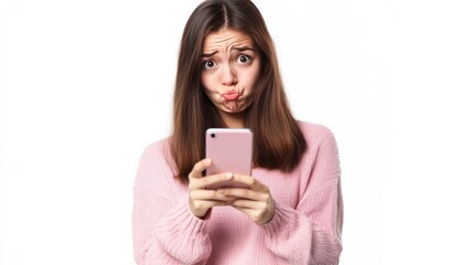 Fototapeta premium Young lady angry at broken phone.