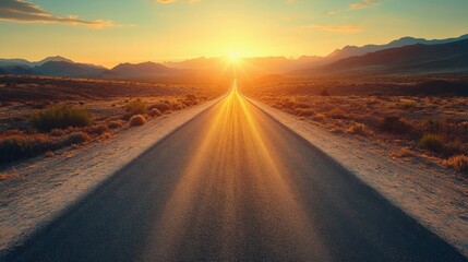 Fototapeta premium asphalt road in the desert at sunset. View from above.