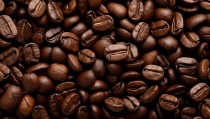 Obraz premium A close-up of coffee beans against a seamless black background 