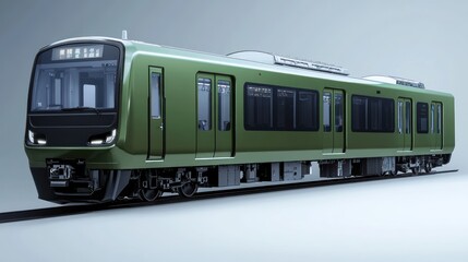 Naklejka premium Green Japanese Train with Destination Sign