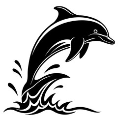 Obraz premium Dolphin black silhouette on white background