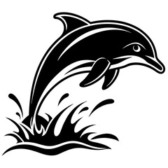 Dolphin black silhouette on white background