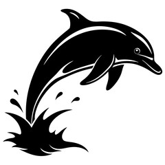 Dolphin black silhouette on white background