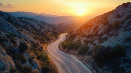 Fototapeta premium mountain road at sunset. Top view.