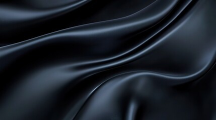 Fototapeta premium Black Satin Drape: A mesmerizing abstract backdrop of smooth, flowing black satin, creating an elegant and luxurious aesthetic. The soft, velvety texture and subtle light reflections evoke a sense of 