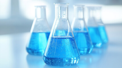 laboratory flask with blue liquid
