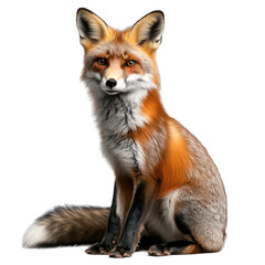 Fox sitting with a bushy tail wrapped around its body