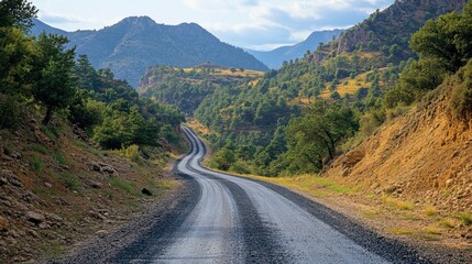 Fototapeta premium photo of a narrow asphalt road in a mountainous area.