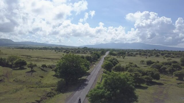 beautiful savana at doro ncanga geopark, bima west nusa tenggara indonesia. beautiful savana view with travel concept. drone view savana 