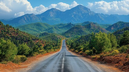 photo of a narrow asphalt road in a mountainous area.