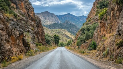Naklejka premium photo of a narrow asphalt road in a mountainous area.