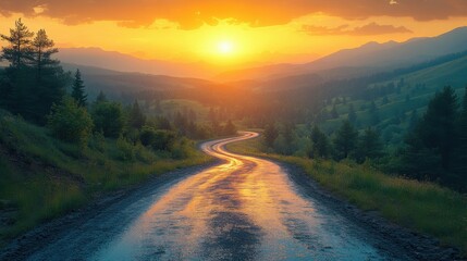 photo of a narrow asphalt road in a mountainous area.
