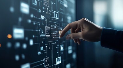 Close-up of a hand interacting with a digital interface, showcasing modern technology and innovative design.