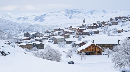 Armenian mountainscape blanketed in snow