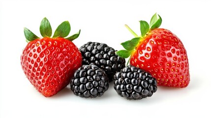 Obraz premium Strawberries on white with blackberries.
