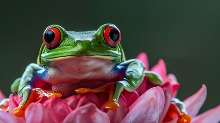 Obraz premium Forest chaparroi frog perched atop a pink blossom