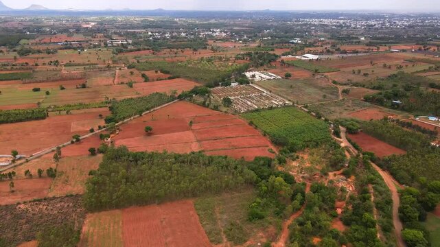 India agriculture land and India Village in Drone View