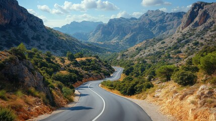 Fototapeta premium photo of a narrow asphalt road in a mountainous area.
