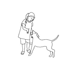 little girl play with dog, drawing style vector